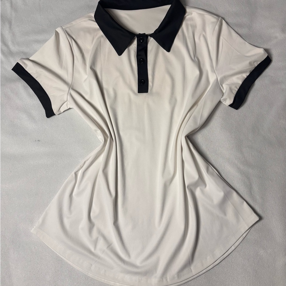 Stylish White Polo Shirt with Black Accents
